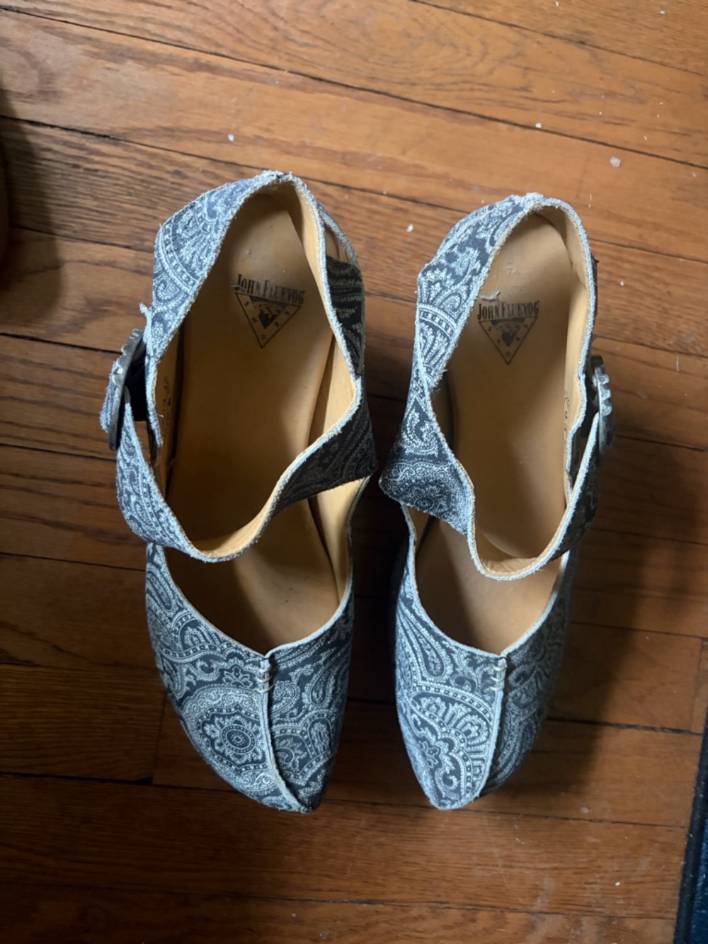 John Fluevog Gray Paisley Mary Jane Heels